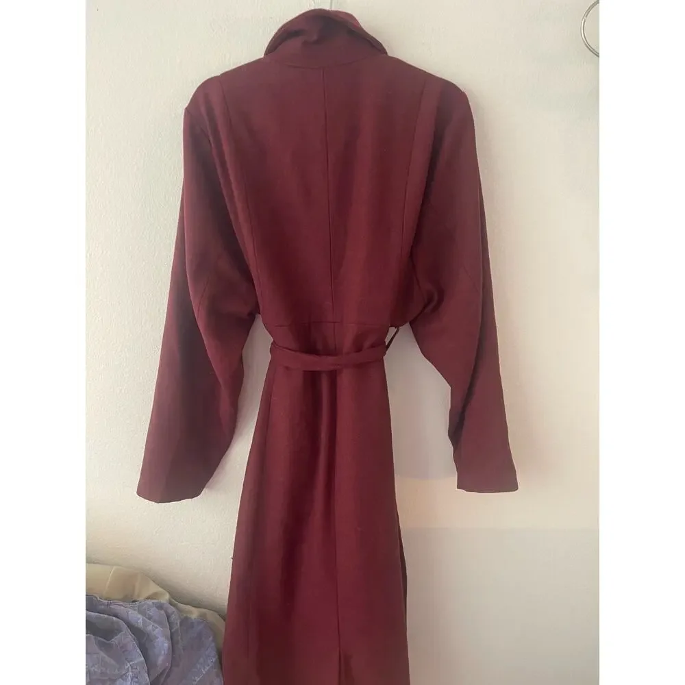 Torrid Trench Coat 3X Burgundy Red Wool Blend Tie Waist Jacket Long Plus - Picture 4 of 7